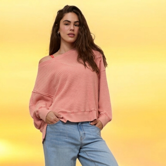 American Eagle Outfitters Tops - New! AE Oversized waffle  sweatshirt Sz XLARGE